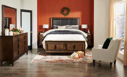 Lit plateforme de rangement Kane en cuir végétalien avec tête de lit et cadre de lit, brun - format grand lit | Lit rangement plateforme Kane avec tête de lit et cadre, cuir végétalien, marron - Queen Size