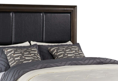 Lit plateforme de rangement Kane en cuir végétalien avec tête de lit et cadre de lit, brun - format grand lit | Lit rangement plateforme Kane avec tête de lit et cadre, cuir végétalien, marron - Queen Size