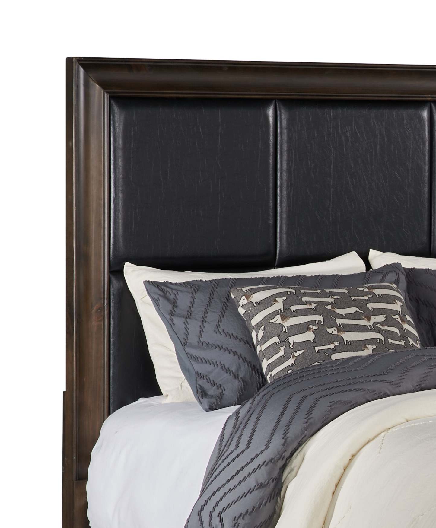 Lit plateforme de rangement Kane en cuir végétalien avec tête de lit et cadre de lit, brun - format grand lit | Lit rangement plateforme Kane avec tête de lit et cadre, cuir végétalien, marron - Queen Size