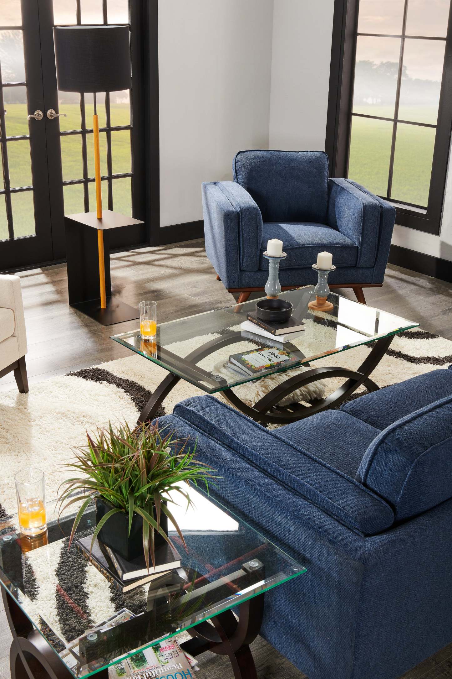 Fauteuil Kassia de Kort & Co. de 40,9 po en tissu d’apparence lin avec base et pattes en bois - bleu