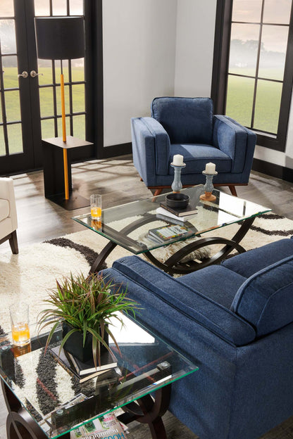 Fauteuil Kassia de Kort & Co. de 40,9 po en tissu d’apparence lin avec base et pattes en bois - bleu