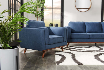 Fauteuil Kassia de Kort & Co. de 40,9 po en tissu d’apparence lin avec base et pattes en bois - bleu