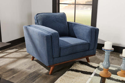 Fauteuil Kassia de Kort & Co. de 40,9 po en tissu d’apparence lin avec base et pattes en bois - bleu