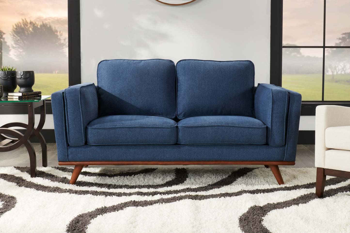 Causeuse Kassia de Kort & Co. de 65,4 po en tissu d’apparence lin avec base et pattes en bois - bleue