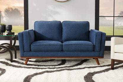 Causeuse Kassia de Kort & Co. de 65,4 po en tissu d’apparence lin avec base et pattes en bois - bleue