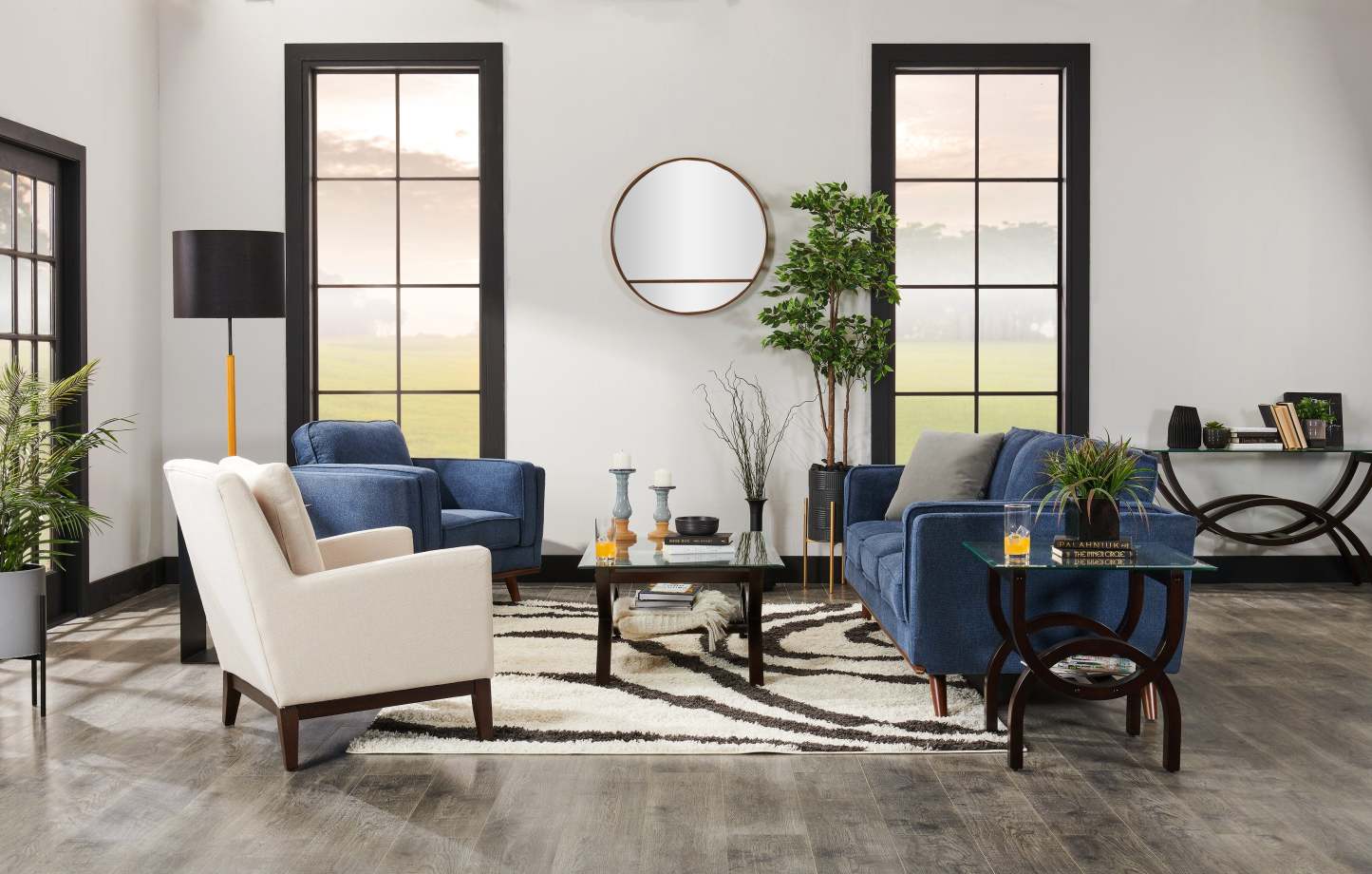 Canapé Kassia de Kort &amp; Co. de 90,6 po en tissu d'apparence lin avec base et pattes en bois - bleu