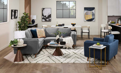 Sofa sectionnel Kassia de Kort & Co. 2 pièces en tissu d’apparence lin avec base et pattes en bois - gris