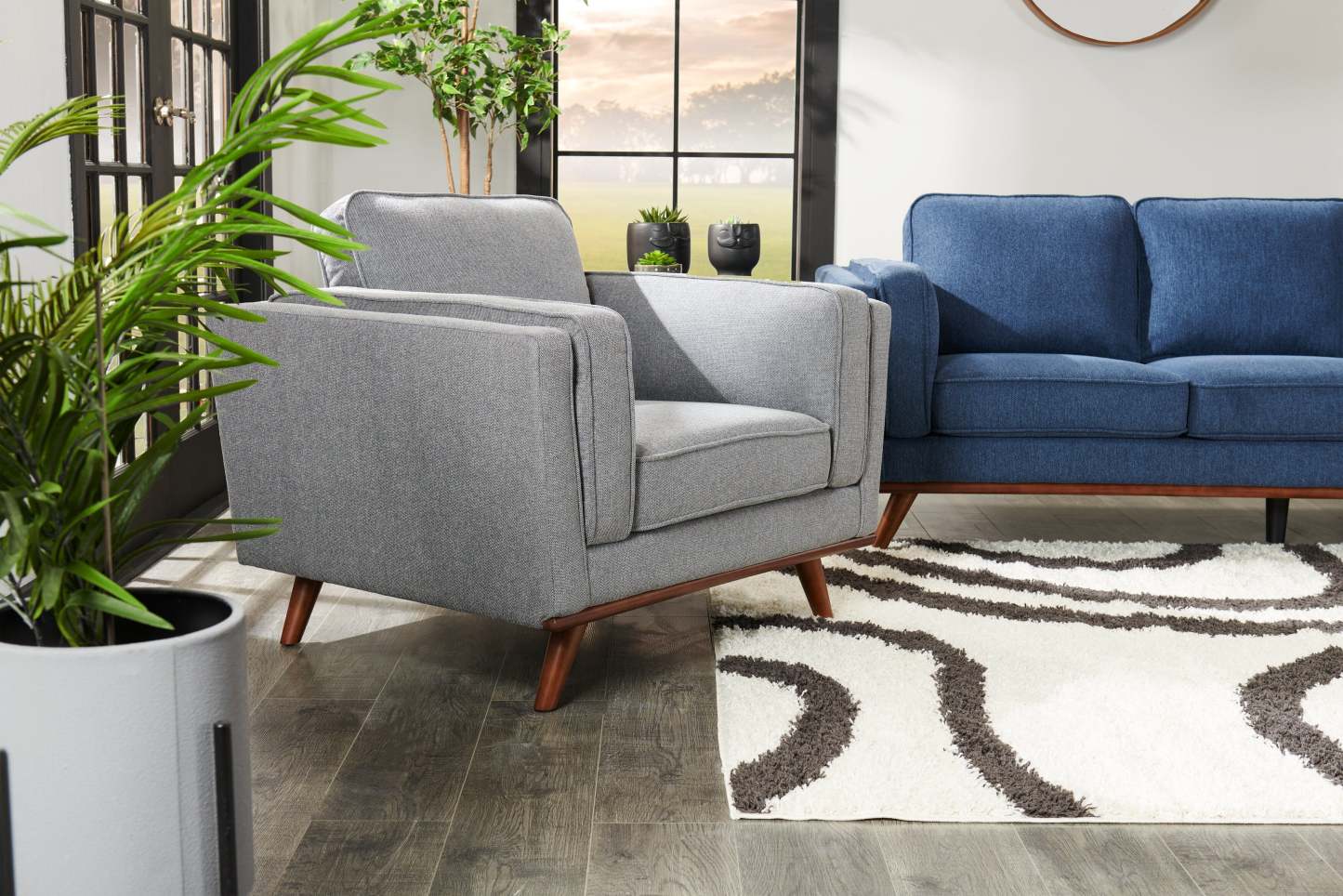 Fauteuil Kassia de Kort & Co. de 40,9 po en tissu d’apparence lin avec base et pattes en bois - gris