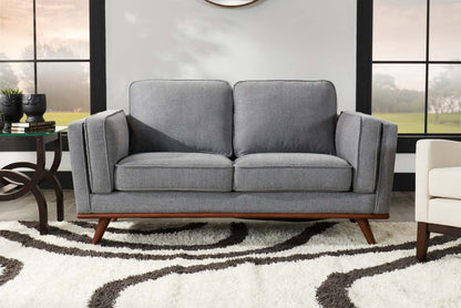 Kort & Co. Causeuse Kassia 65,4 po en tissu d’apparence lin avec base et pattes en bois - grise