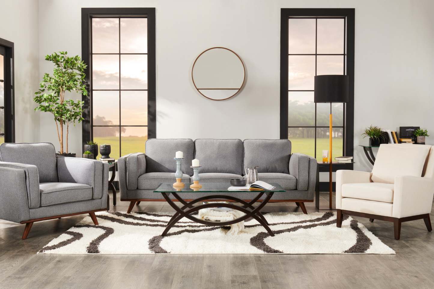 Sofa Kassia de Kort & Co. de 90,6 po en tissu d’apparence lin avec base et pattes en bois - gris