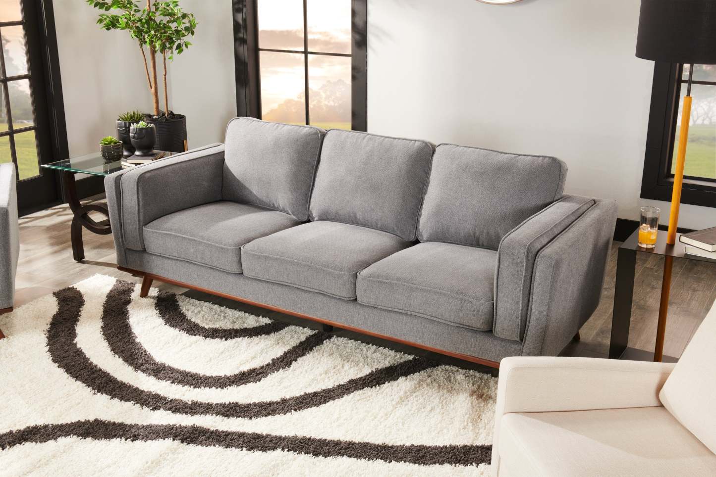 Sofa Kassia de Kort & Co. de 90,6 po en tissu d’apparence lin avec base et pattes en bois - gris