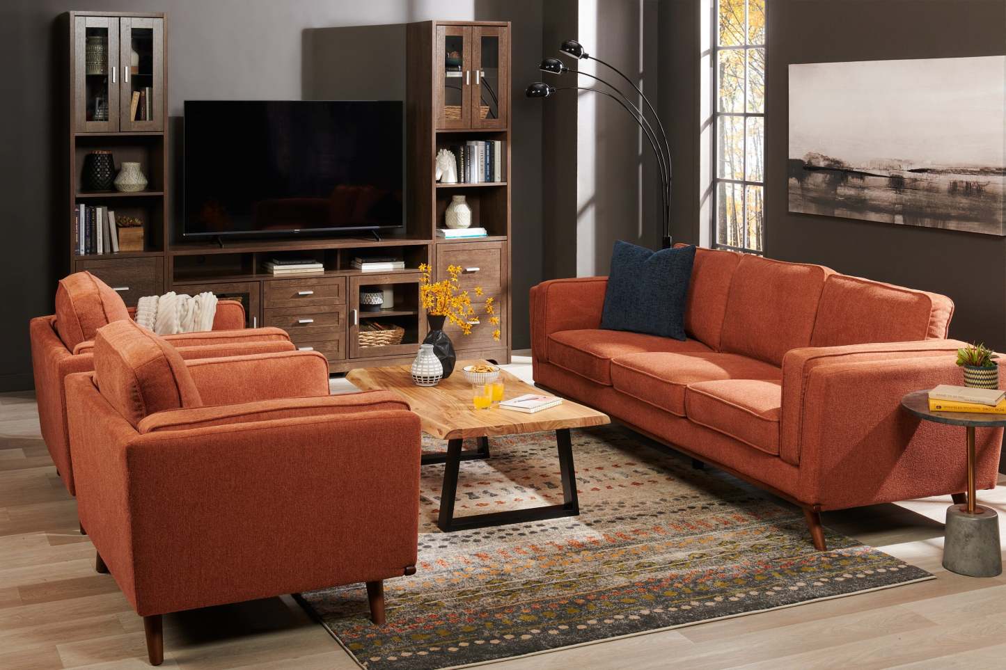 Sofa Kassia de Kort & Co. de 90,6 po en tissu d’apparence lin avec base et pattes en bois - orange