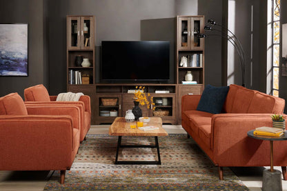 Sofa Kassia de Kort & Co. de 90,6 po en tissu d’apparence lin avec base et pattes en bois - orange