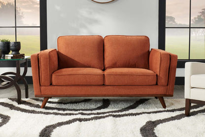 Kort & Co. Causeuse Kassia 65,4 po en tissu d’apparence lin avec base et pattes en bois - orange