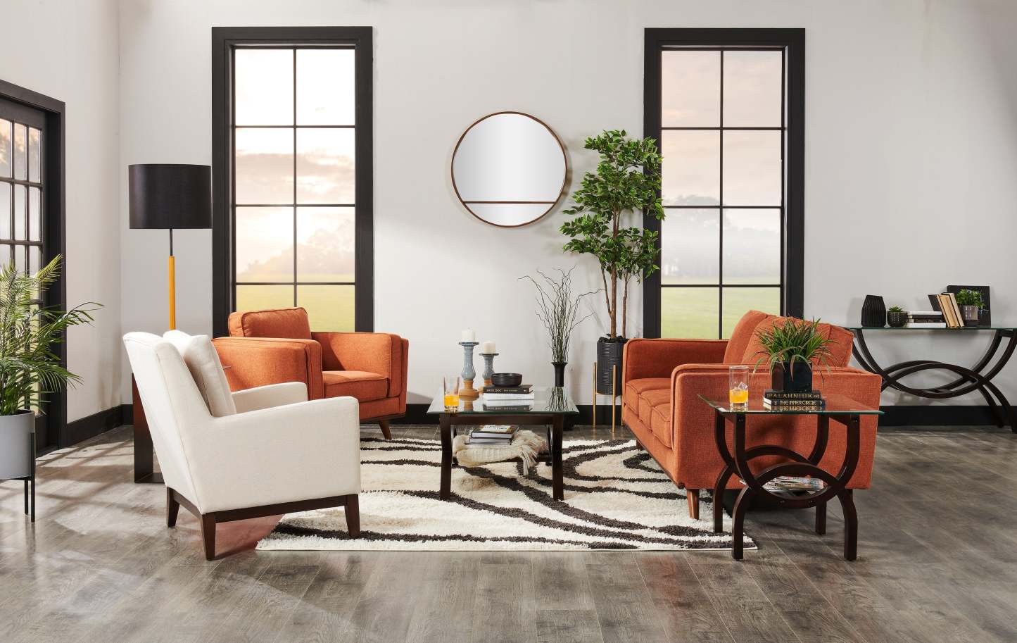 Sofa Kassia de Kort & Co. de 90,6 po en tissu d’apparence lin avec base et pattes en bois - orange