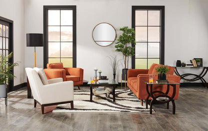 Sofa Kassia de Kort & Co. de 90,6 po en tissu d’apparence lin avec base et pattes en bois - orange