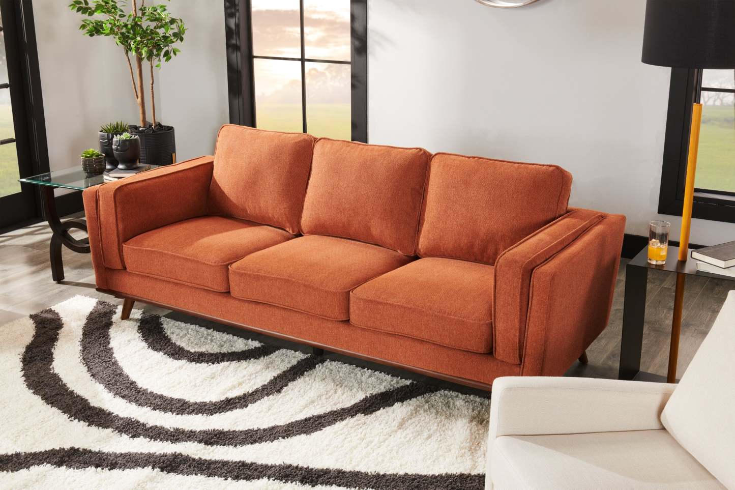 Sofa Kassia de Kort & Co. de 90,6 po en tissu d’apparence lin avec base et pattes en bois - orange