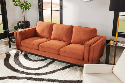 Sofa Kassia de Kort & Co. de 90,6 po en tissu d’apparence lin avec base et pattes en bois - orange