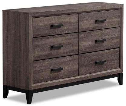 Commode à 6 tiroirs Kate pour chambre à coucher, 58 L x 37 H - Gris/Marron | Commode Kate de 58 po (L) x 37 po (H) à 6 tiroirs pour la chambre à coucher - gris-brun
