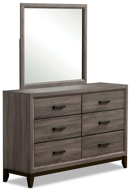 Kate 6pc Bedroom Set with Bed, Dresser, Mirror & Nightstand, Grey/Brown - Queen Size | Ensemble de chambre à coucher Kate 6 pièces avec lit, commode, miroir et table de nuit, gris/brun - taille queen