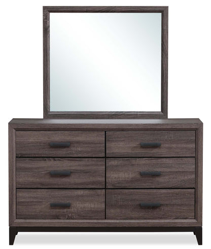 Commode à 6 tiroirs Kate pour chambre à coucher, 58 L x 37 H - Gris/Marron | Commode Kate de 58 po (L) x 37 po (H) à 6 tiroirs pour la chambre à coucher - gris-brun