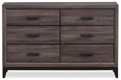 Commode à 6 tiroirs Kate pour chambre à coucher, 58 L x 37 H - Gris/Marron | Commode Kate de 58 po (L) x 37 po (H) à 6 tiroirs pour la chambre à coucher - gris-brun