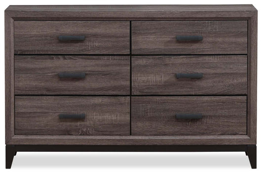 Commode à 6 tiroirs Kate pour chambre à coucher, 58 L x 37 H - Gris/Marron | Commode Kate de 58 po (L) x 37 po (H) à 6 tiroirs pour la chambre à coucher - gris-brun