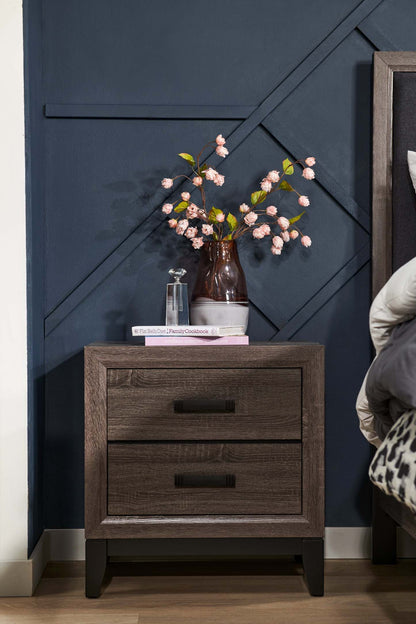 Table de nuit Kate à 2 tiroirs, 23,6 L x 24,8 H - Gris/Marron | Table de nuit Kate de 23,6 po (L) x 24,8 po (H) à 2 tiroirs - gris-brun