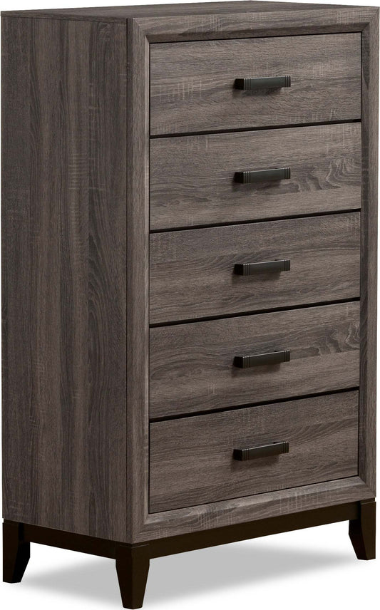 Commode de chambre Kate, 5 tiroirs, 31,1 L x 50,4 H - Gris/Marron | Commode verticale Kate de 31,1 po (L) x 50,4 po (H) à 5 tiroirs pour la chambre à coucher - gris-brun