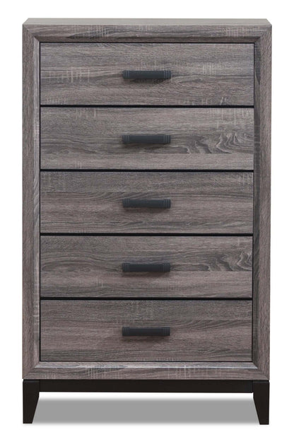 Commode de chambre Kate, 5 tiroirs, 31,1 L x 50,4 H - Gris/Marron | Commode verticale Kate de 31,1 po (L) x 50,4 po (H) à 5 tiroirs pour la chambre à coucher - gris-brun
