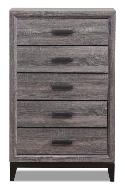 Commode de chambre Kate, 5 tiroirs, 31,1 L x 50,4 H - Gris/Marron | Commode verticale Kate de 31,1 po (L) x 50,4 po (H) à 5 tiroirs pour la chambre à coucher - gris-brun
