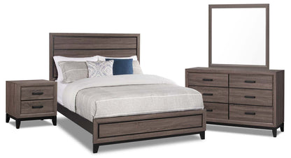 Kate 6pc Bedroom Set with Bed, Dresser, Mirror & Nightstand, Grey/Brown - Queen Size | Ensemble de chambre à coucher Kate 6 pièces avec lit, commode, miroir et table de nuit, gris/brun - taille queen