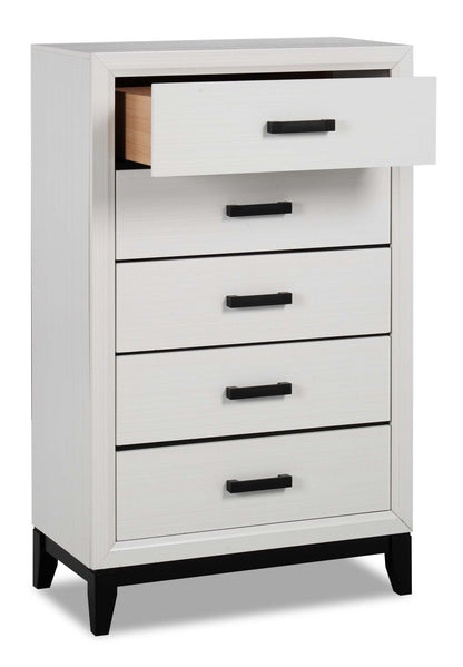 Commode de chambre Kate, 5 tiroirs, 31,1 L x 50,4 H - Blanc | Commode verticale Kate de 31,1 po (L) x 50,4 po (H) à 5 tiroirs pour la chambre à coucher - blanche