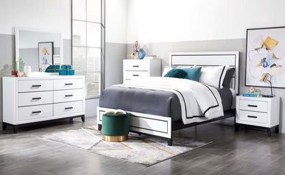 Ensemble de chambre à coucher Kate 5 pièces avec lit, commode et miroir, blanc - Queen Size | Ensemble de chambre à coucher Kate 5 pièces avec lit, commode et miroir, blanc - taille queen