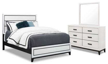 Ensemble de chambre à coucher Kate 5 pièces avec lit, commode et miroir, blanc - Queen Size | Ensemble de chambre à coucher Kate 5 pièces avec lit, commode et miroir, blanc - taille queen