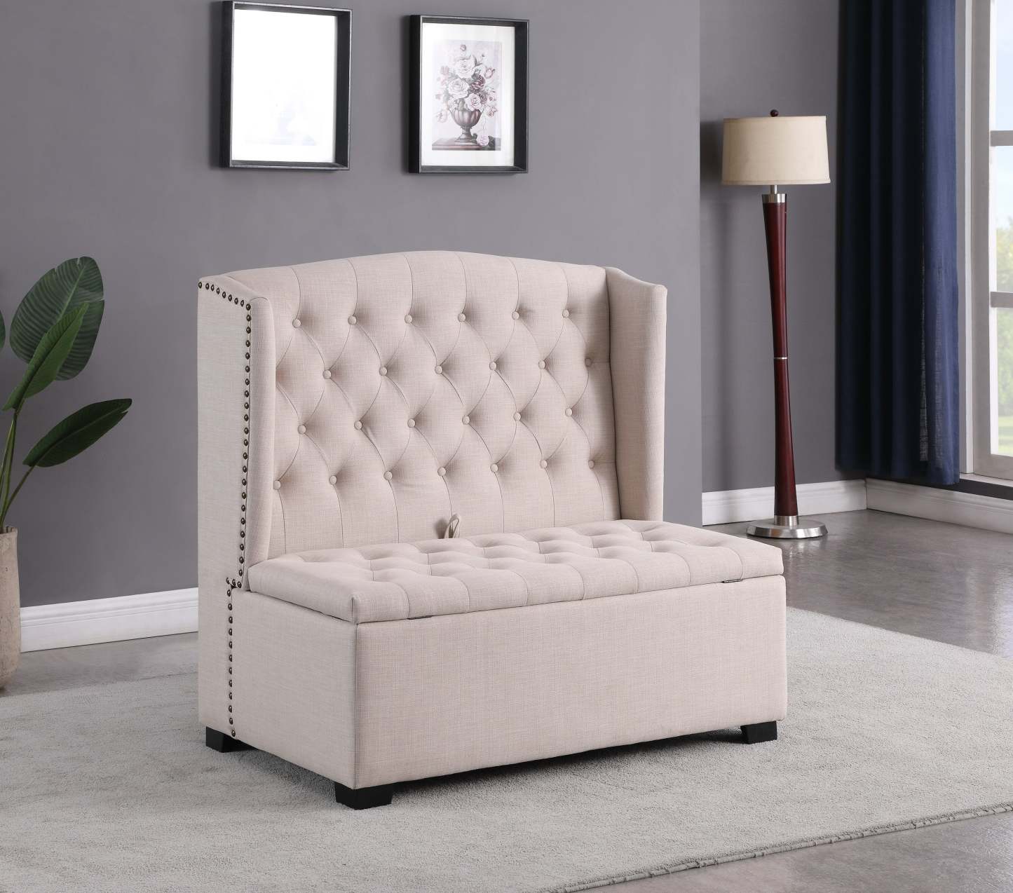 Katie 45.75 Wingback Storage Bench - Blanc|Banc de rangement à oreilles Katie de 45,75 po - blanc