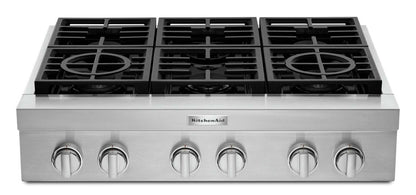 Surface de cuisson à gaz KitchenAid de 36 po à 6 éléments - acier inoxydable - KCGC506JSS