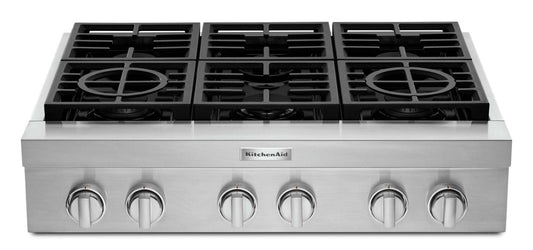 Surface de cuisson à gaz KitchenAid de 36 po à 6 éléments - acier inoxydable - KCGC506JSS