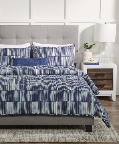 Kort &amp; Co. Lines Parure de lit 4 pièces pour très grand lit – Bleu | Ensemble d'édredon Lines 4 pièces de Kort &amp; Co. pour très grand lit - bleu