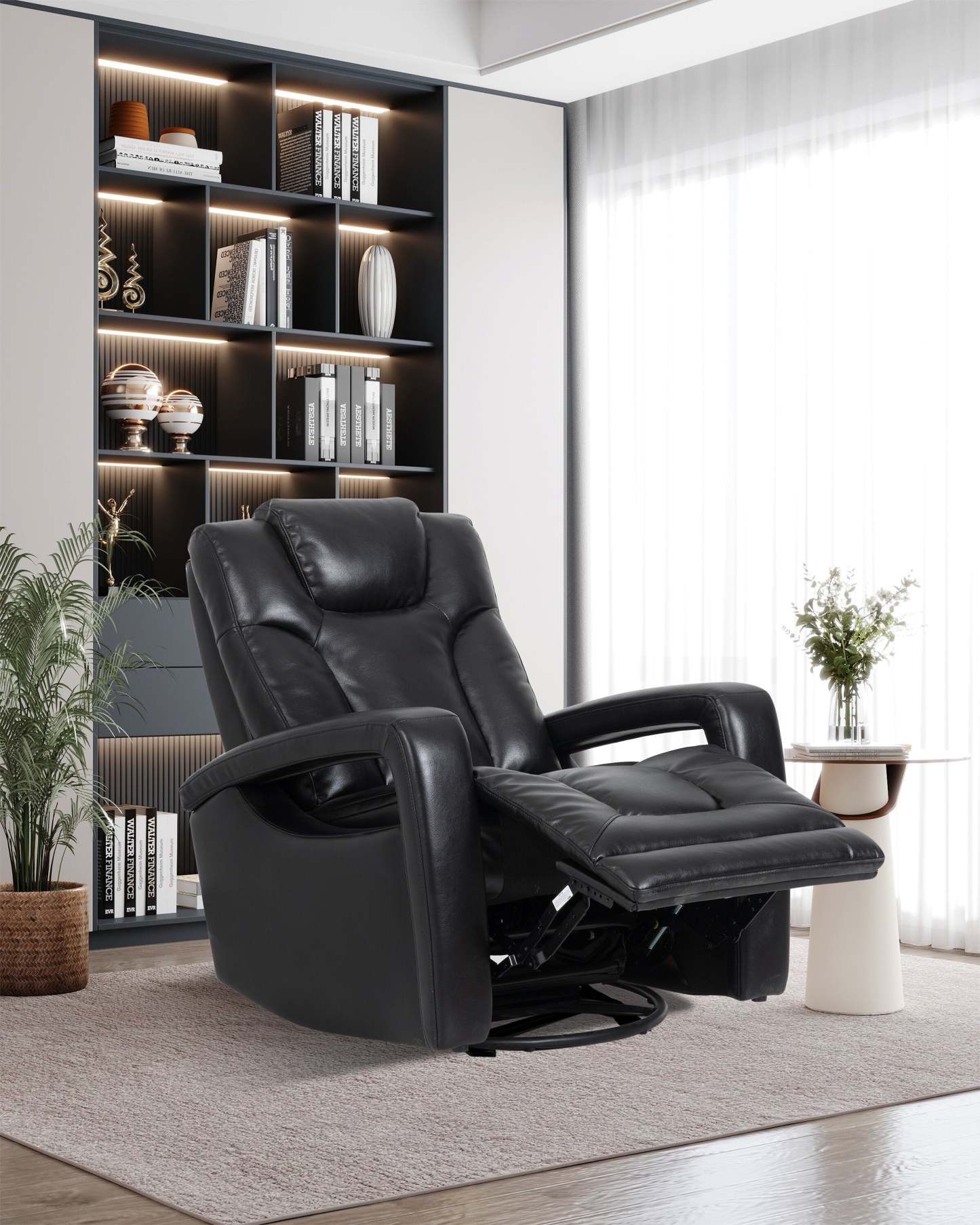 Kenzo 35 Fauteuil inclinable pivotant et coulissant en tissu d'apparence cuir - Noir | Fauteuil pivotant, coulissant et inclinable Kenzo de 35 po en tissu d'apparence cuir - noir