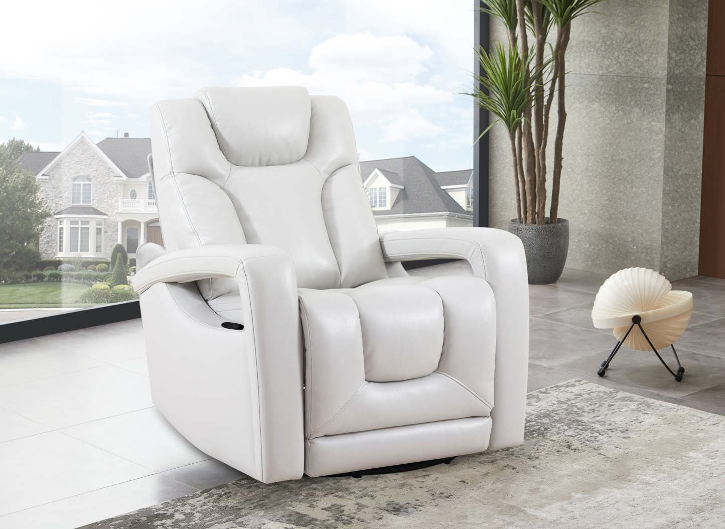 Kenzo 35 Fauteuil inclinable pivotant et coulissant en tissu d'apparence cuir - Gris brouillard | Fauteuil pivotant, coulissant et inclinable Kenzo de 35 po en tissu d'apparence cuir - gris brouillard