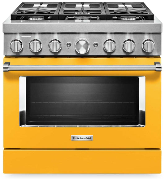 Cuisinière intelligente à gaz KitchenAid de 5,1 pi³ avec nettoyage automatique - poivron jaune - KFGC506JYP