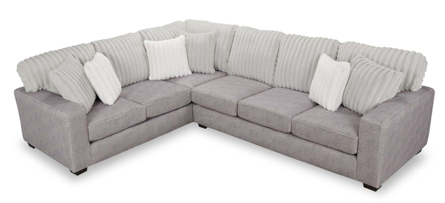 Fabriqué au Canada, canapé sectionnel Koda 2 pièces à gauche en tissu de chenille avec coussins réversibles - gris Paloma luxueux