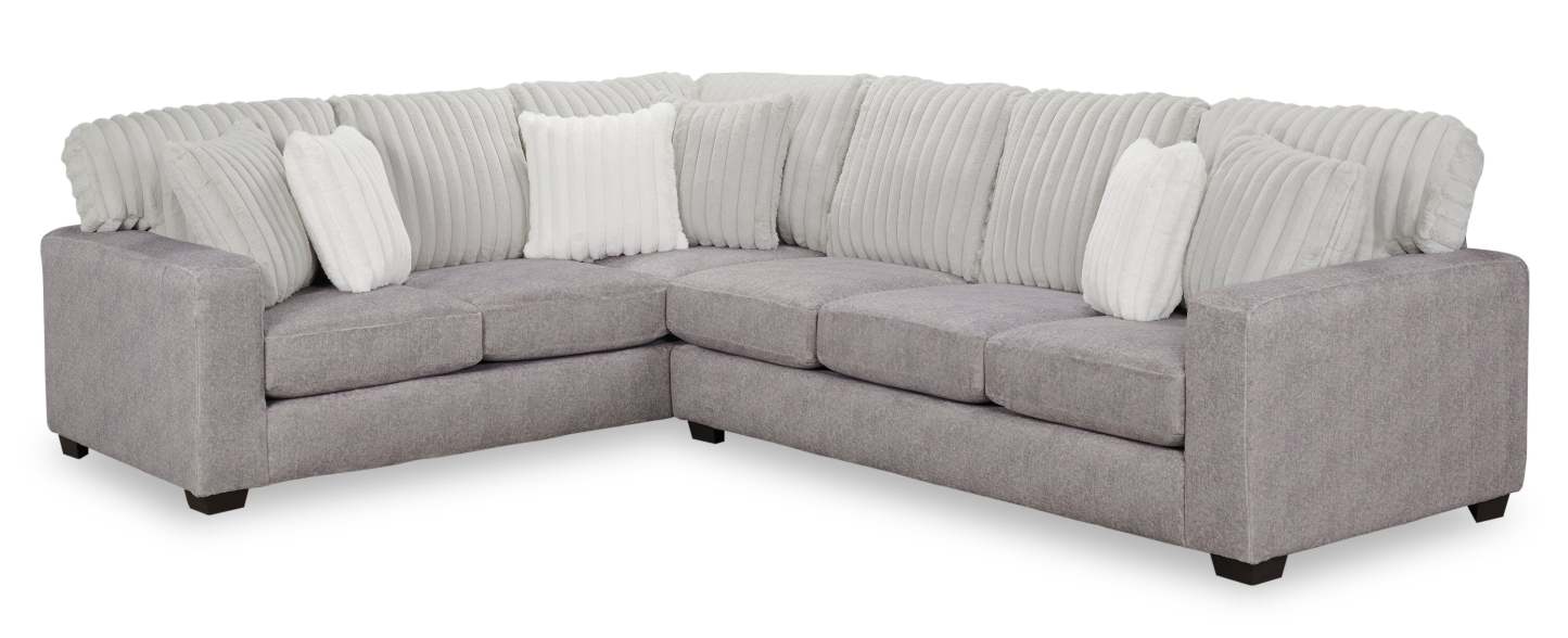 Fabriqué au Canada, canapé sectionnel Koda 2 pièces à gauche en tissu de chenille avec coussins réversibles - gris Paloma luxueux