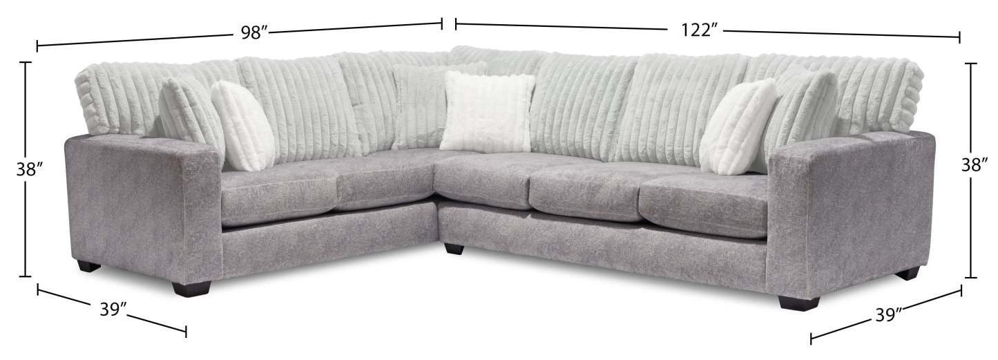 Fabriqué au Canada, canapé sectionnel Koda 2 pièces à gauche en tissu de chenille avec coussins réversibles - gris Paloma luxueux