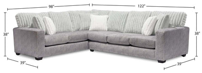 Fabriqué au Canada, canapé sectionnel Koda 2 pièces à gauche en tissu de chenille avec coussins réversibles - gris Paloma luxueux