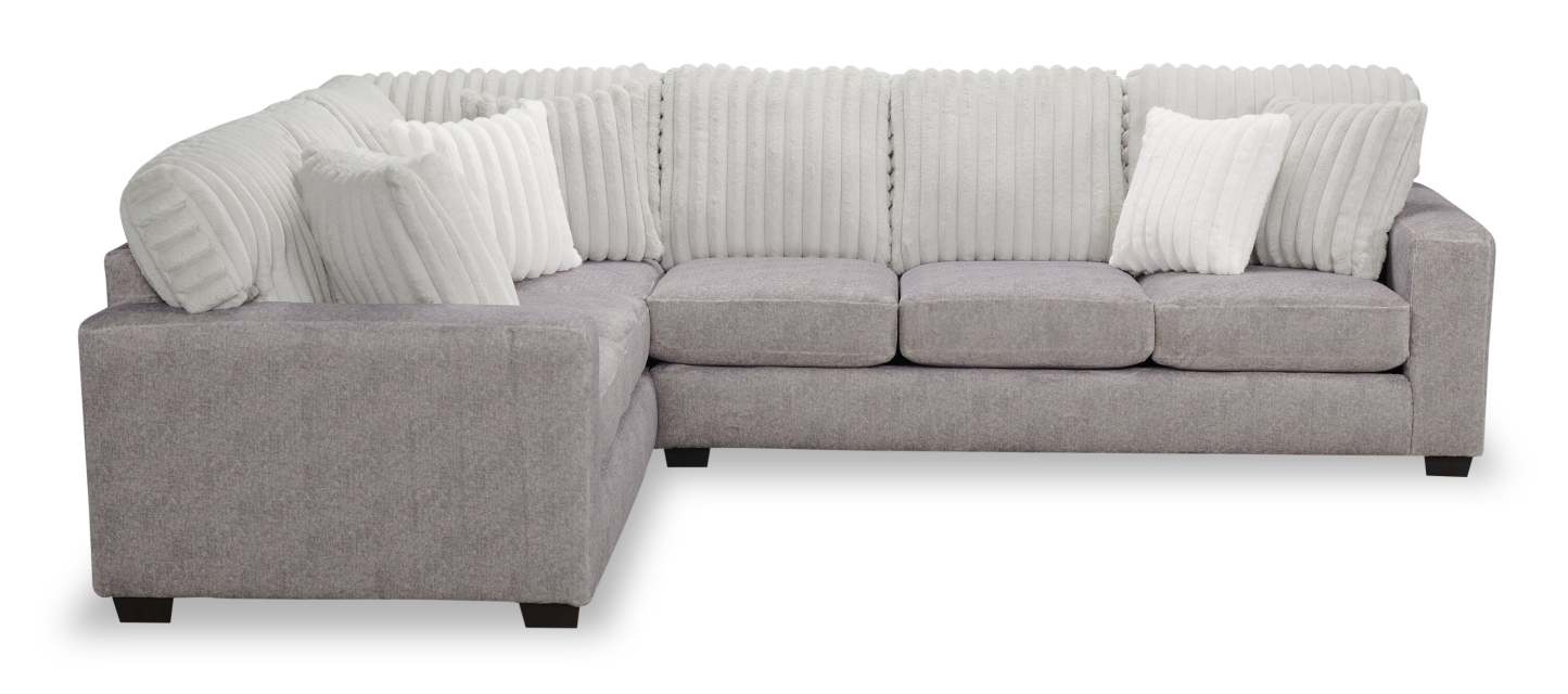 Fabriqué au Canada, canapé sectionnel Koda 2 pièces à gauche en tissu de chenille avec coussins réversibles - gris Paloma luxueux