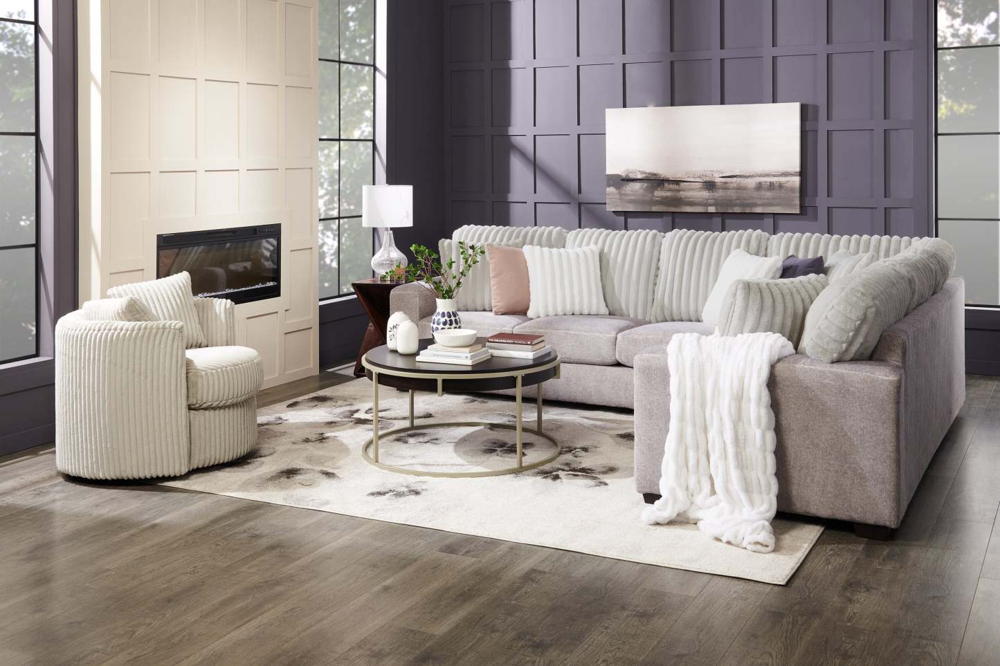 Fabriqué au Canada, canapé sectionnel Koda 2 pièces à droite en tissu de chenille avec coussins réversibles - gris Paloma luxueux