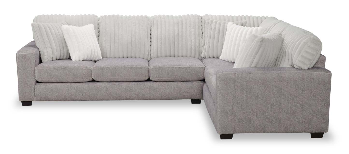 Fabriqué au Canada, canapé sectionnel Koda 2 pièces à droite en tissu de chenille avec coussins réversibles - gris Paloma luxueux