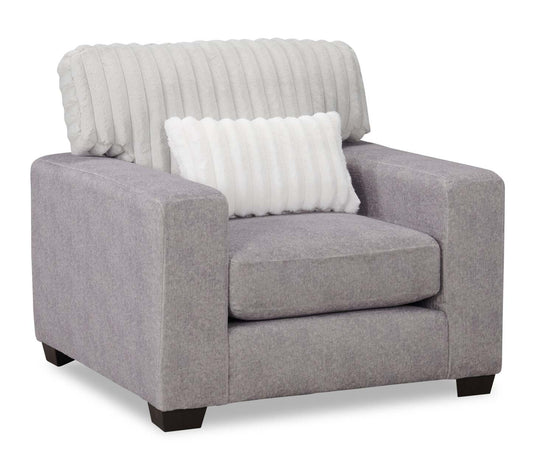 Fauteuil Koda de 41 po fabriqué au Canada en tissu de chenille et de fausse fourrure avec coussins amovibles - gris Paloma luxueux